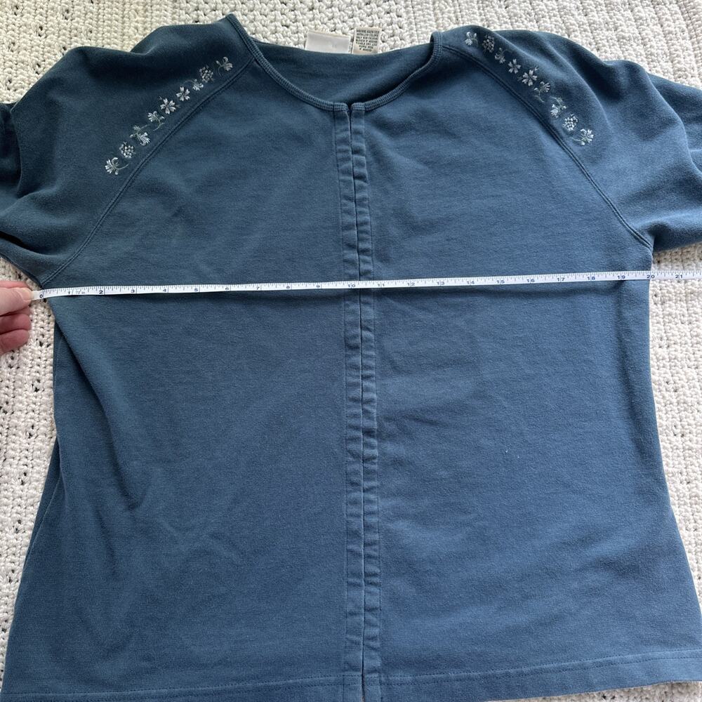 Vintage LL Bean Grandmacore Cottage Core Teal Cotton Cardigan Y2K Hook&Eye Med - Picture 12 of 13